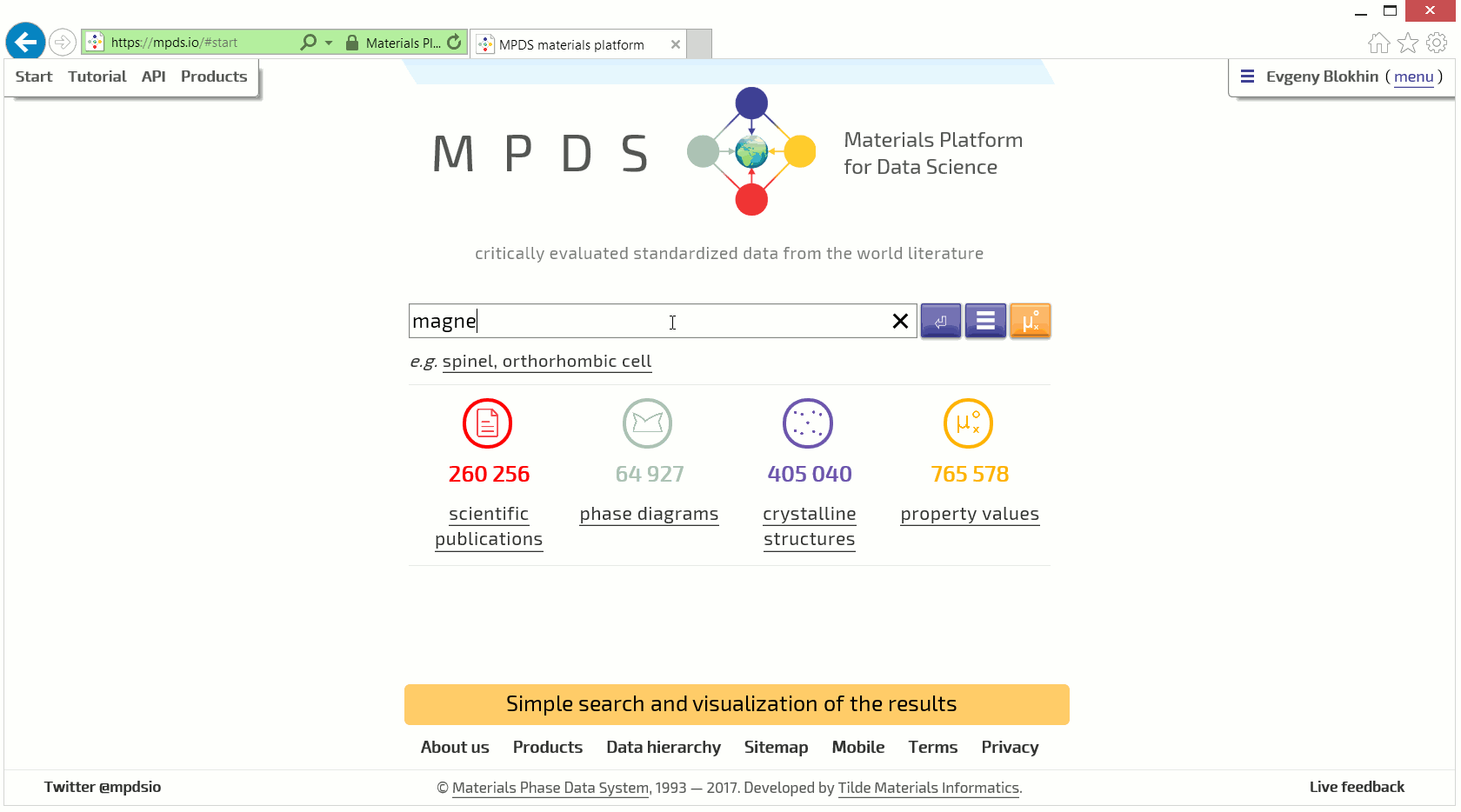Rich MPDS web-interface: plotting the results of the search as a matrix